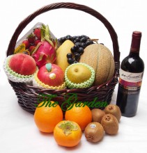 Mid-Autumn Fruits Hamper - 10 types seasonal fruits + 1 bottles red wine F004